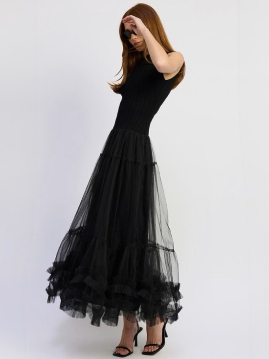 En Saison Dresses & Skirts - NWOT En Saison Darcy Sleeveless Mixed Media Tulle Gown Dress in Black Size S
